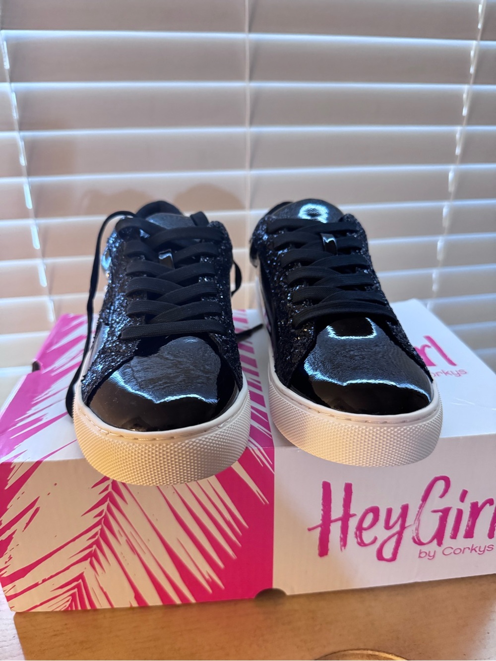 Hey Girl Black Glitter & Patent Low-Top Sneakers